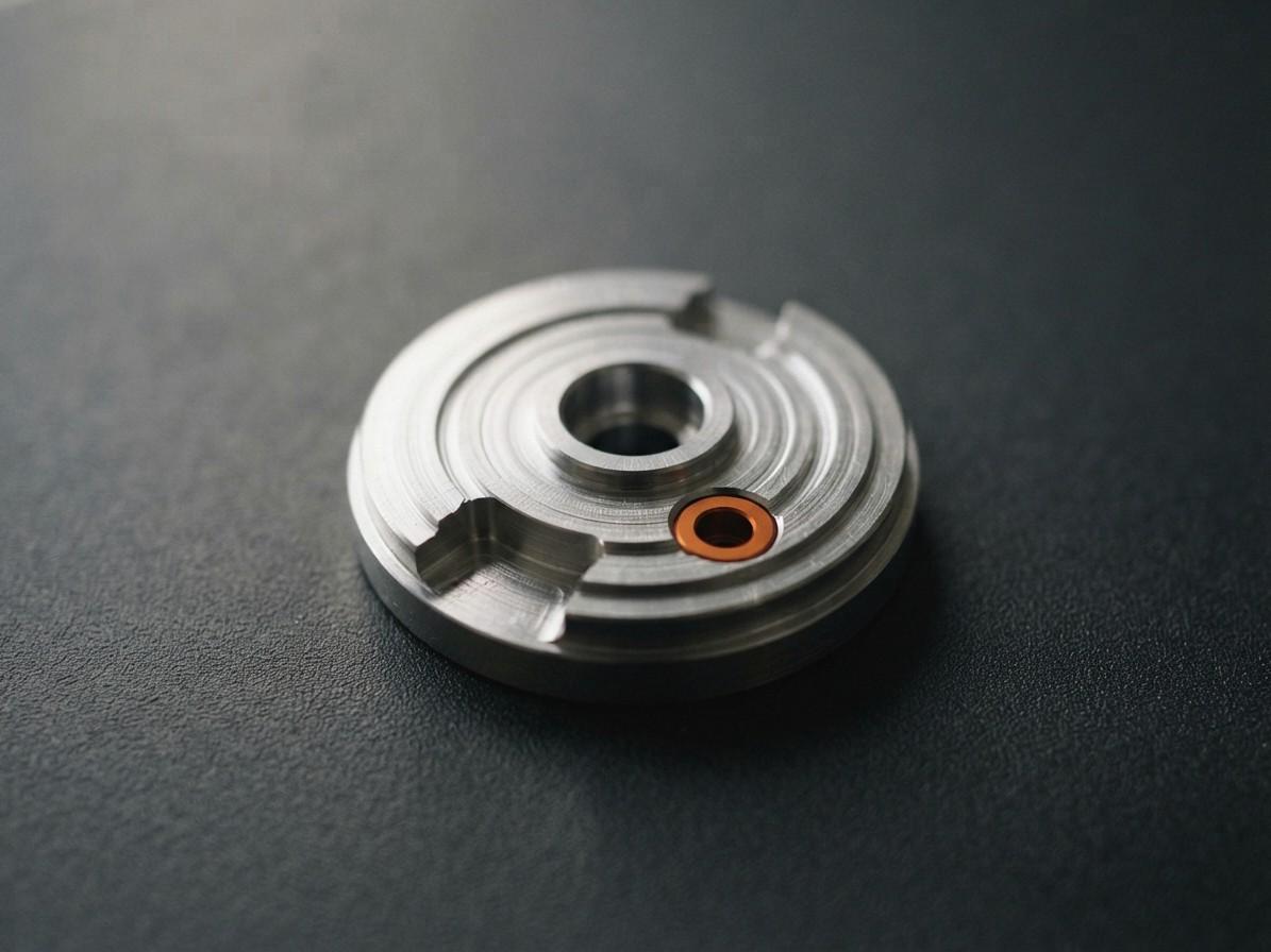 Makroaufnahme eines gefrästen Aluminiumteils mit feinen Bearbeitungsspuren.