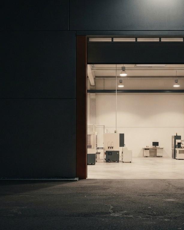 The open door of a factory hall.