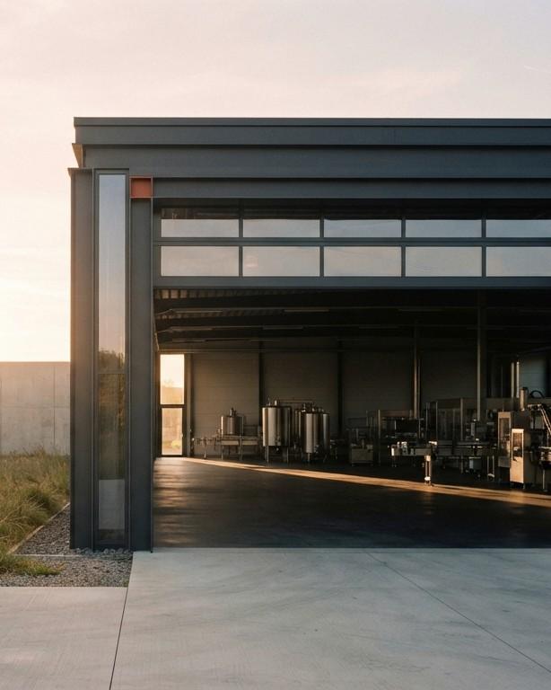 The open door of a factory hall.